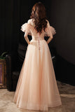 Pink Tulle Off the Shoulder Prom Dresses, A-Line Evening Dress HZ0429