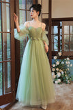 Lovely Green Tulle Long Party Dress, A-Line Evening Party Dress HZ0429