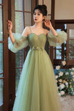 Lovely Green Tulle Long Party Dress, A-Line Evening Party Dress HZ0429
