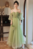Lovely Green Tulle Long Party Dress, A-Line Evening Party Dress HZ0429