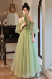Lovely Green Tulle Long Party Dress, A-Line Evening Party Dress HZ0429