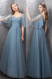 Blue Tulle Long Prom Dresses, A-Line Simple Evening Dresses HZ0429