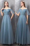Blue Tulle Long Prom Dresses, A-Line Simple Evening Dresses HZ0429