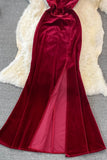 Simple V-Neck Velvet Long Dresses HZ0429