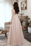Pink Strapless Lace Long Prom Dresses, A-Line Evening Dresses HZ0429