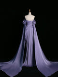 Elegant Satin Long Prom Dress, Purple Draped Bodice Formal Party Dress HZ0429