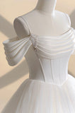 Ivory Tulle Off the Shoulder Formal Gown, Elegant A-Line Wedding Dress HZ0429