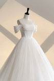 Ivory Tulle Off the Shoulder Formal Gown, Elegant A-Line Wedding Dress HZ0429