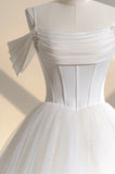 Ivory Tulle Off the Shoulder Formal Gown, Elegant A-Line Wedding Dress HZ0429