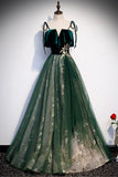 Green Velvet Long Prom Dresses, A-Line Evening Dresses HZ0429