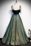 Green Velvet Long Prom Dresses, A-Line Evening Dresses HZ0429