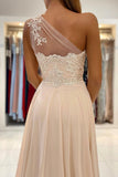 Champagne Chiffon Long Prom Dresses, One Shoulder Evening Dresses HZ0429