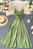 Simple V-Neck Satin Dresses, A-Line Fashion Dresses HZ0429