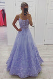 Purple Tulle Lace Long Prom Dresses, A-Line Purple Graduation Evening Dresses HZ0429