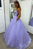 Purple Tulle Long A-Line Prom Dress, Purple Backless Evening Dress HZ0429