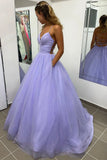 Purple Tulle Long A-Line Prom Dress, Purple Backless Evening Dress HZ0429