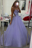 Purple Tulle Long A-Line Prom Dress, Purple Backless Evening Dress HZ0429