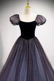 Purple Velvet Tulle Long Prom Dresses, A-Line Evening Dresses HZ0429