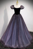 Purple Velvet Tulle Long Prom Dresses, A-Line Evening Dresses HZ0429