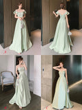 Green Satin Floor Length Prom Dress, Simple A-Line Evening Party Dress HZ0429