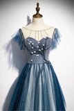 Blue Tulle Long Prom Dresses, A-Line Formal Evening Dresses HZ0429