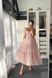 Pink Tulle Short Prom Dresses, A-Line Pink Evening Party Dresses HZ0429