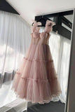 Pink Tulle Short Prom Dresses, A-Line Pink Evening Party Dresses HZ0429