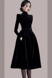 Elegant Velvet Long Sleeve Prom Dresses, Party Dresses HZ0429