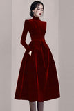 Elegant Velvet Long Sleeve Prom Dresses, Party Dresses HZ0429
