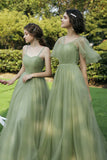 Green Tulle Long Prom Dresses, A-Line Evening Dresses HZ0429