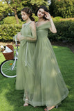 Green Tulle Long Prom Dresses, A-Line Evening Dresses HZ0429