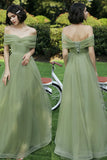 Green Tulle Long Prom Dresses, A-Line Evening Dresses HZ0429