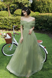 Green Tulle Long Prom Dresses, A-Line Evening Dresses HZ0429