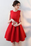 Red Satin Short Prom Dresses, A-Line Party Homecoming Dresses HZ0429
