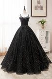 Black Tulle Long A-Line Long Prom Dresses, Black Evening Party Dresses HZ0429
