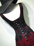 Black and Red V-Neck Lace Long Prom Dress, Beautiful A-Line Evening Party Dress HZ0429