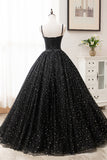 Black Tulle Long A-Line Long Prom Dresses, Black Evening Party Dresses HZ0429