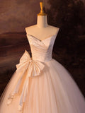 Champagne Strapless Tulle Long Prom Dress, Beautiful A-Line Formal Evening Dress HZ0429