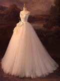 Champagne Strapless Tulle Long Prom Dress, Beautiful A-Line Formal Evening Dress HZ0429