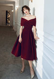 Burgundy Velvet Short Prom Dresses, A-Line Off the Shoulder Evening Dresses HZ0429