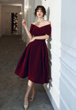 Burgundy Velvet Short Prom Dresses, A-Line Off the Shoulder Evening Dresses HZ0429
