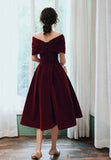 Burgundy Velvet Short Prom Dresses, A-Line Off the Shoulder Evening Dresses HZ0429