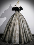 Black Velvet Tulle Sequins Floor Length Prom Dress, Off the Shoulder Evening Party Dress HZ0429