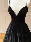 Black A-Line Velvet Long Prom Dresses, Black Evening Dresses HZ0429