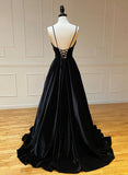 Black A-Line Velvet Long Prom Dresses, Black Evening Dresses HZ0429