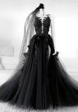 Black Lace Long Prom Dress, A-Line Backless Evening Dress HZ0429