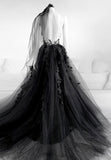 Black Lace Long Prom Dress, A-Line Backless Evening Dress HZ0429