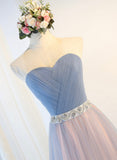 Blue Tulle Long Prom Dresses, A-Line Strapless Evening Dresses HZ0429