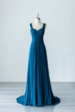 Blue Chiffon Long A-Line Prom Dress, A-Line Evening Dress Party Dress HZ0429