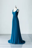Blue Chiffon Long A-Line Prom Dress, A-Line Evening Dress Party Dress HZ0429